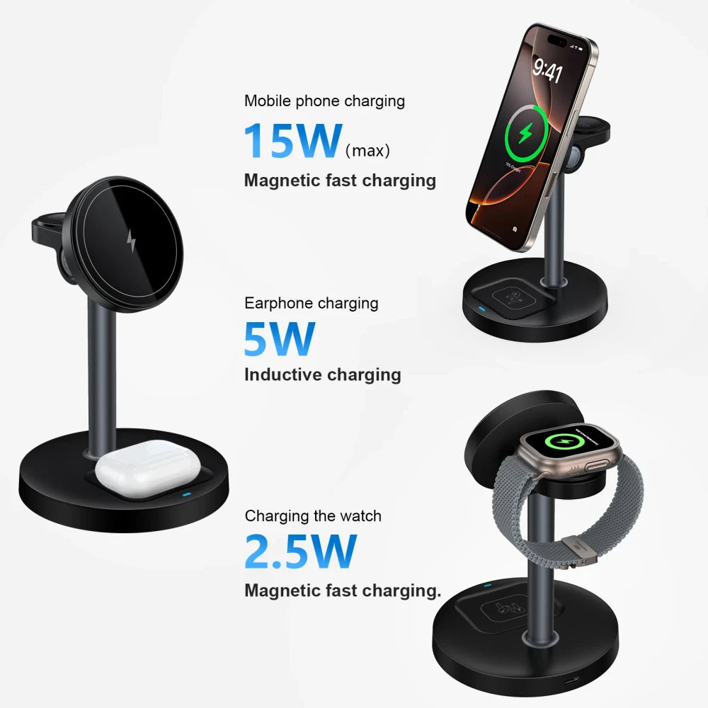 Magnetic 3-in-1 Wireless Charging Stand