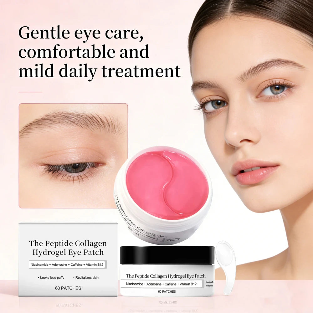 Pink Peptide Collagen Hydrogel Eye Patch, 60 parches contra arrugas para ojos hinchados, ojeras, hinchazón, arrugas y líneas finas, máscaras reafirmantes y descremadas.