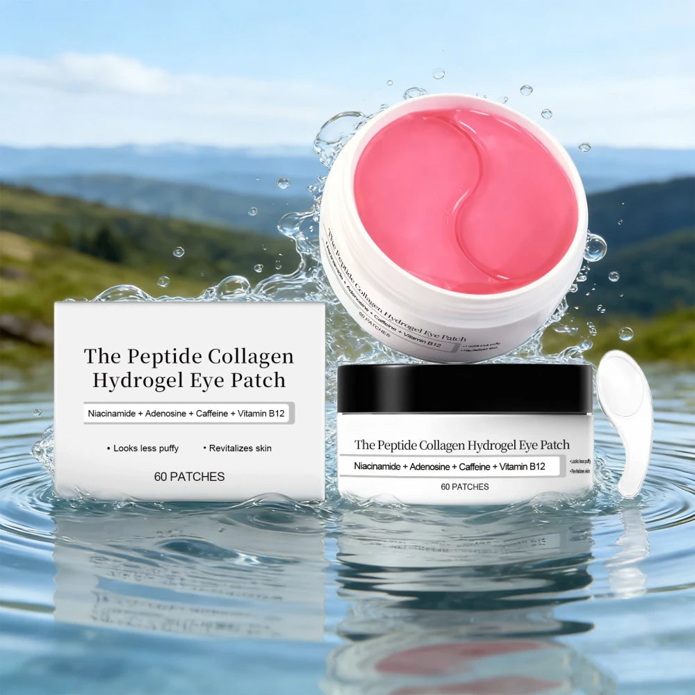 Pink Peptide Collagen Hydrogel Eye Patch, 60 parches contra arrugas para ojos hinchados, ojeras, hinchazón, arrugas y líneas finas, máscaras reafirmantes y descremadas.