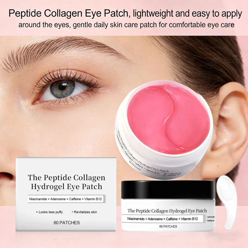 Pink Peptide Collagen Hydrogel Eye Patch, 60 parches contra arrugas para ojos hinchados, ojeras, hinchazón, arrugas y líneas finas, máscaras reafirmantes y descremadas.