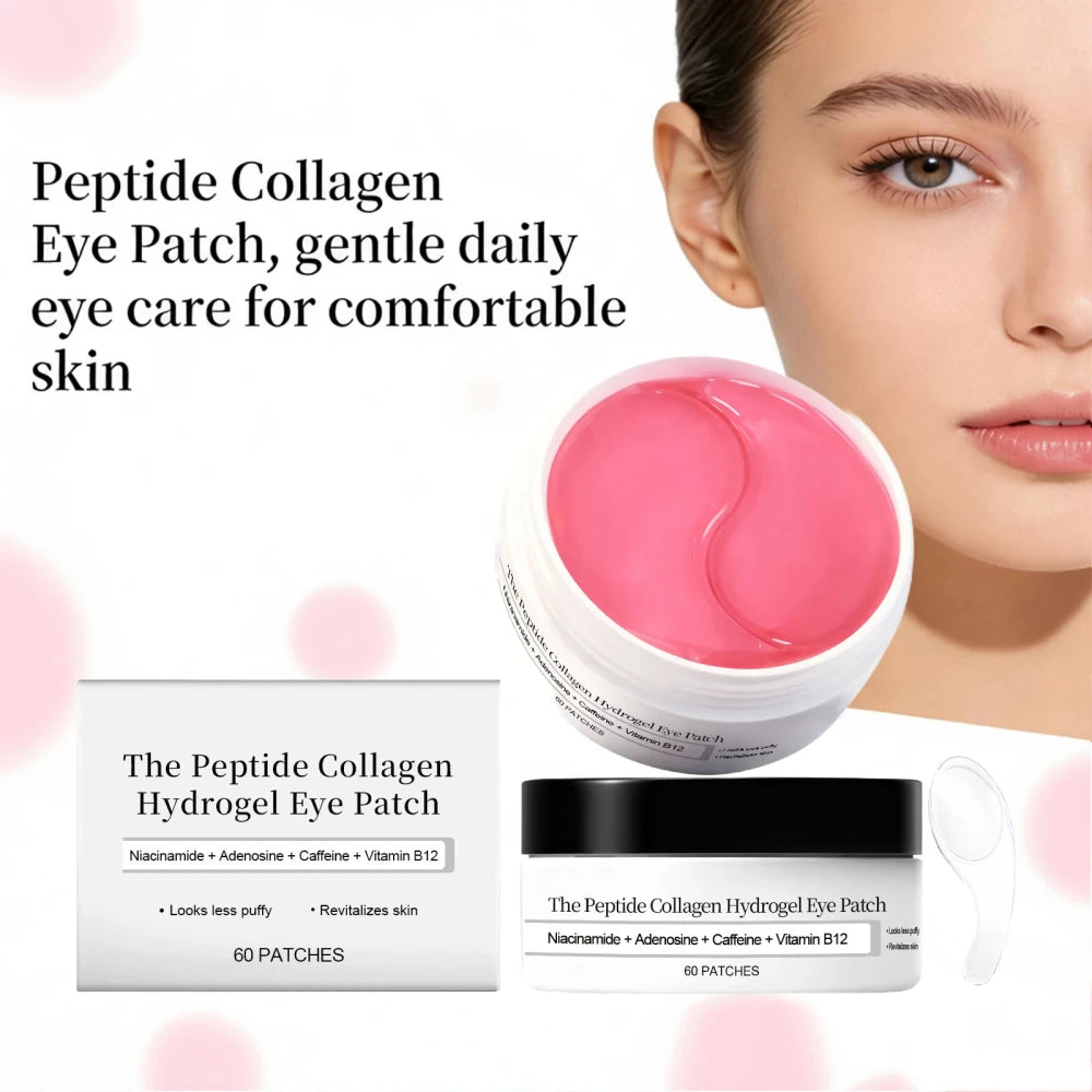 Pink Peptide Collagen Hydrogel Eye Patch, 60 parches contra arrugas para ojos hinchados, ojeras, hinchazón, arrugas y líneas finas, máscaras reafirmantes y descremadas.