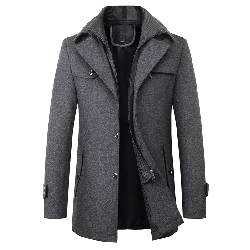 Abrigo de Lana Doble Cuello para Hombre – Corte Casual, Entretiempo y Tallas Grandes