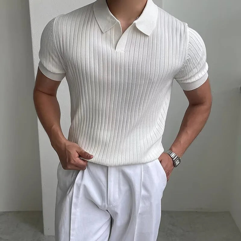 Polo de Manga Corta para Hombre – Tejido Transpirable, Estilo Casual y Deportivo, Rayas, Cuello Solapa