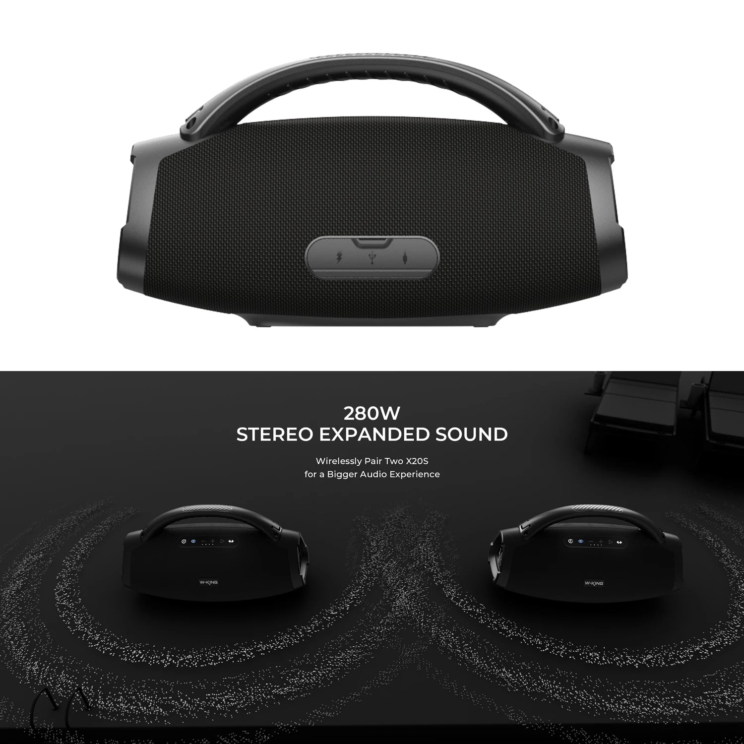 W-KING X20S Bluetooth Speaker w/Strap140W RMS Massive Bass Party Boombox IPX7 Waterproof Speaker Loud Outdoor Portable Sound Box