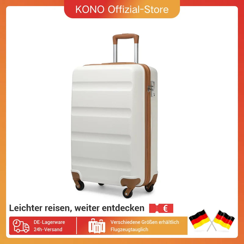 KONO Suitcase Lightweight hard case trolley suitcase with 4 twin wheels & TSA lock ABS material (S M L)