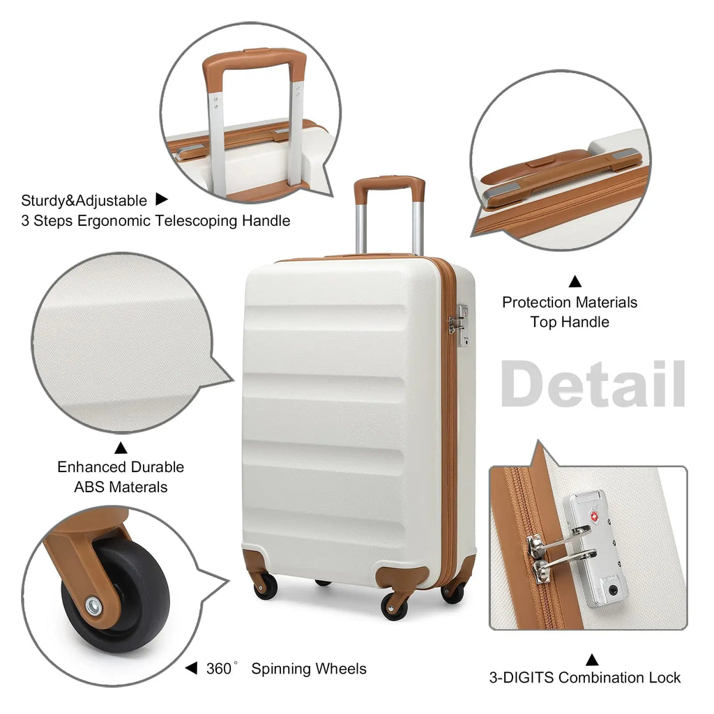 KONO Suitcase Lightweight hard case trolley suitcase with 4 twin wheels & TSA lock ABS material (S M L)