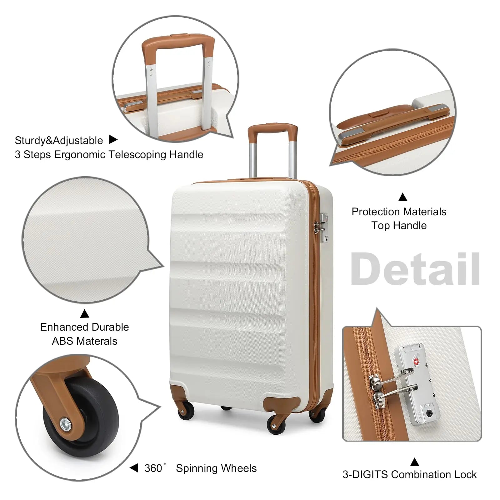 KONO Suitcase Lightweight hard case trolley suitcase with 4 twin wheels & TSA lock ABS material (S M L)