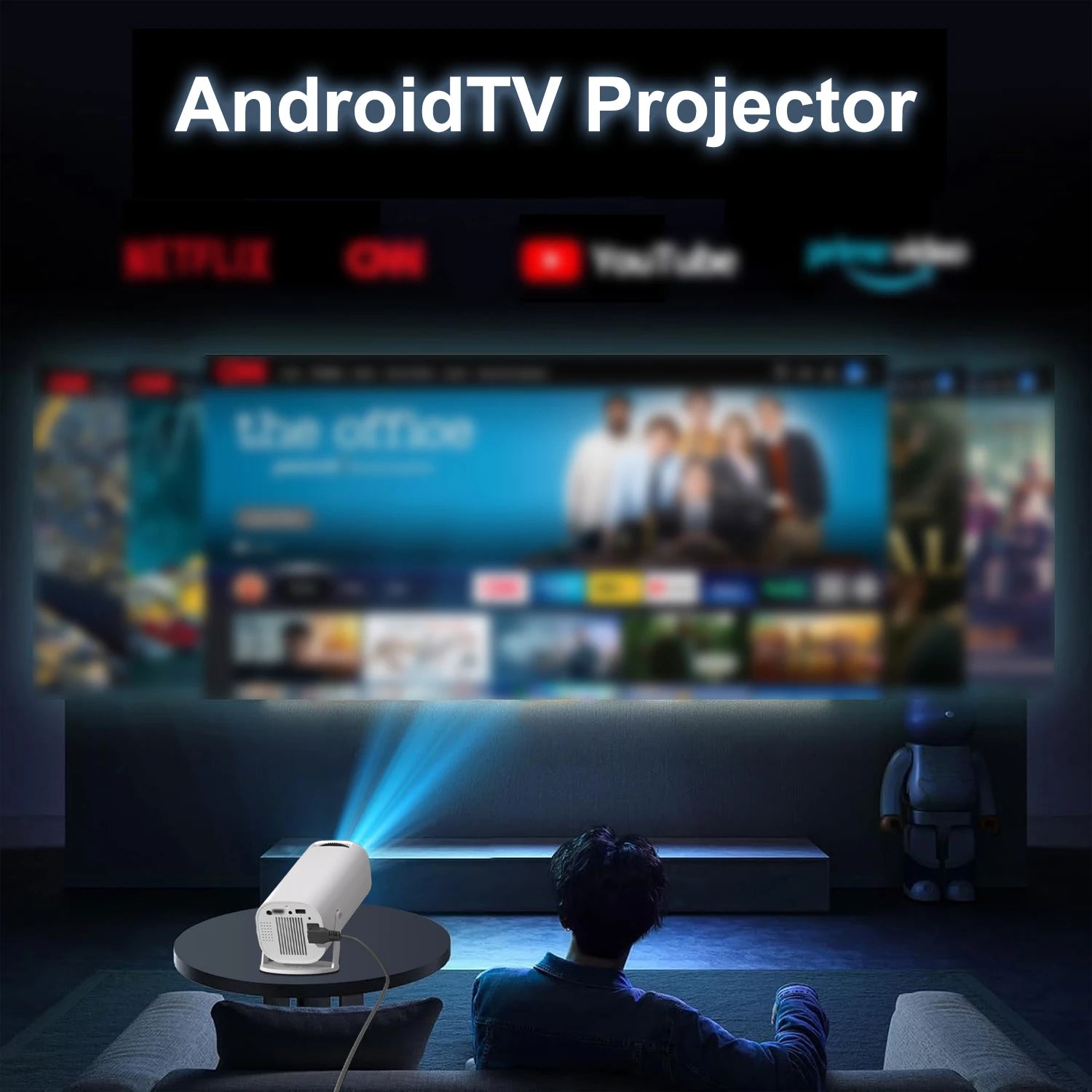 Mini Projector Support 4k and Native 1080P with Android 11, WiFi 6 & BT 5.0 Support, Airplay and Miracast Compatible
