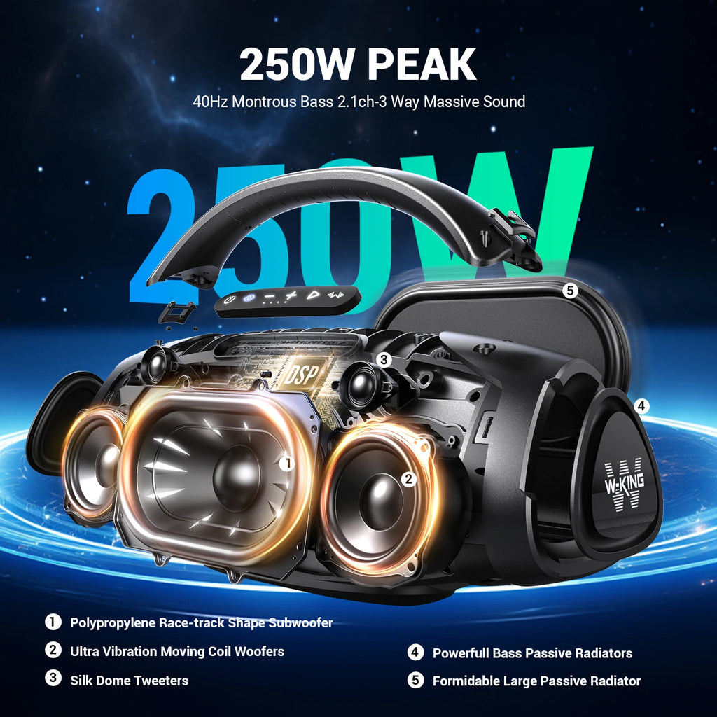 W-KING X20S Bluetooth Speaker w/Strap140W RMS Massive Bass Party Boombox IPX7 Waterproof Speaker Loud Outdoor Portable Sound Box