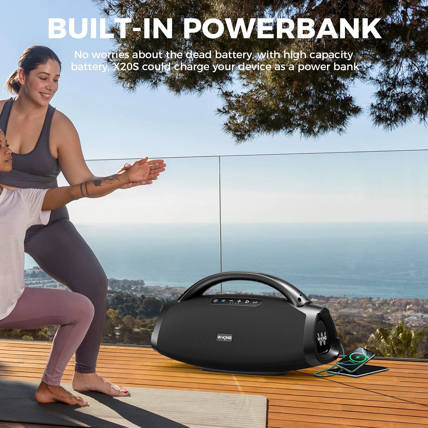 W-KING X20S Bluetooth Speaker w/Strap140W RMS Massive Bass Party Boombox IPX7 Waterproof Speaker Loud Outdoor Portable Sound Box