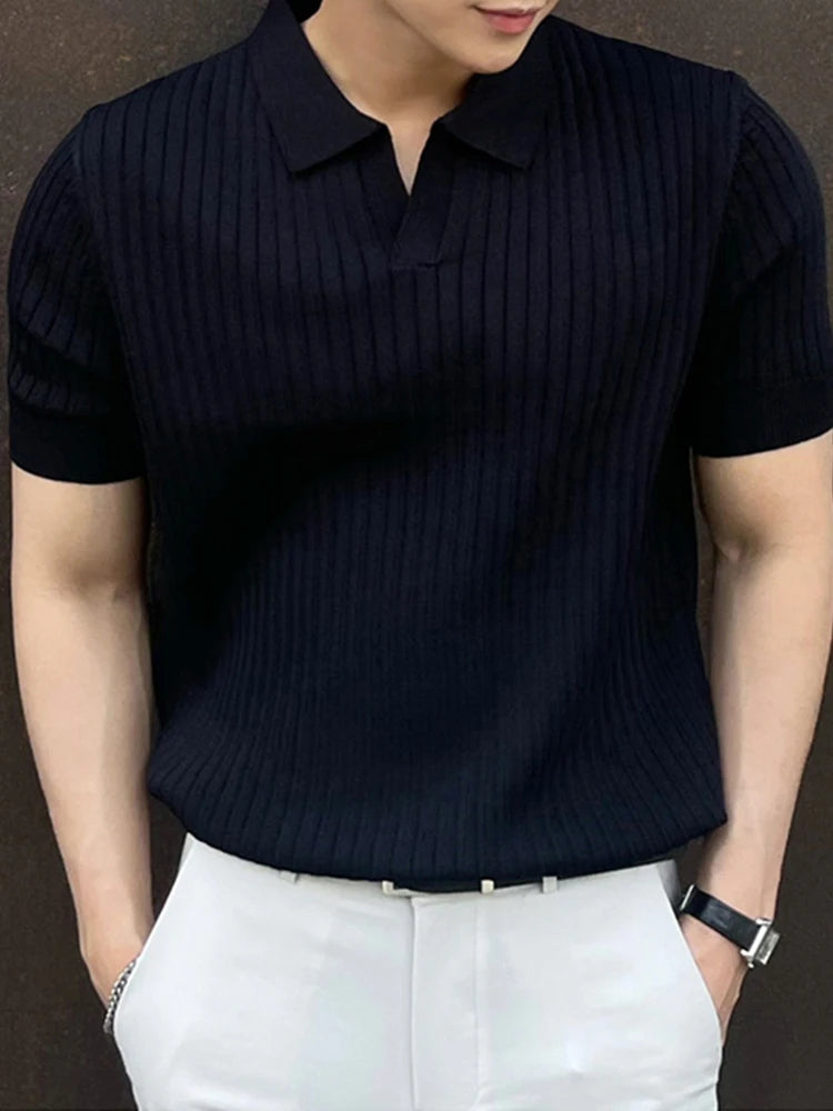Polo de Manga Corta para Hombre – Tejido Transpirable, Estilo Casual y Deportivo, Rayas, Cuello Solapa