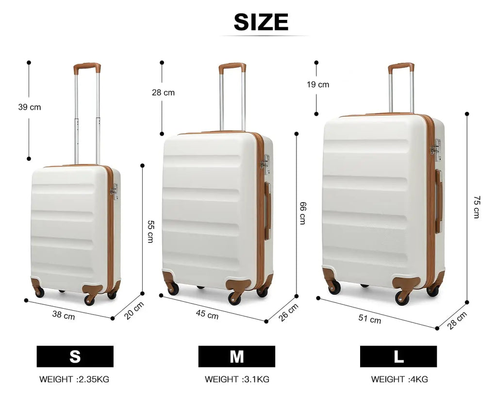 KONO Suitcase Lightweight hard case trolley suitcase with 4 twin wheels & TSA lock ABS material (S M L)
