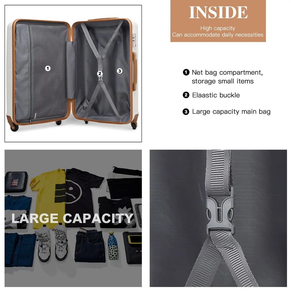 KONO Suitcase Lightweight hard case trolley suitcase with 4 twin wheels & TSA lock ABS material (S M L)