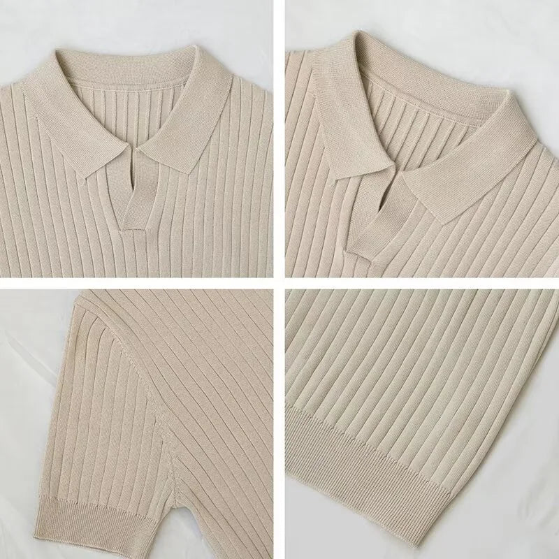 Polo de Manga Corta para Hombre – Tejido Transpirable, Estilo Casual y Deportivo, Rayas, Cuello Solapa
