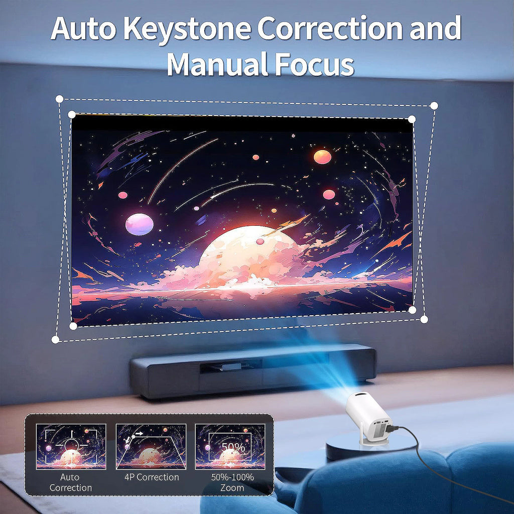 Mini Projector Support 4k and Native 1080P with Android 11, WiFi 6 & BT 5.0 Support, Airplay and Miracast Compatible