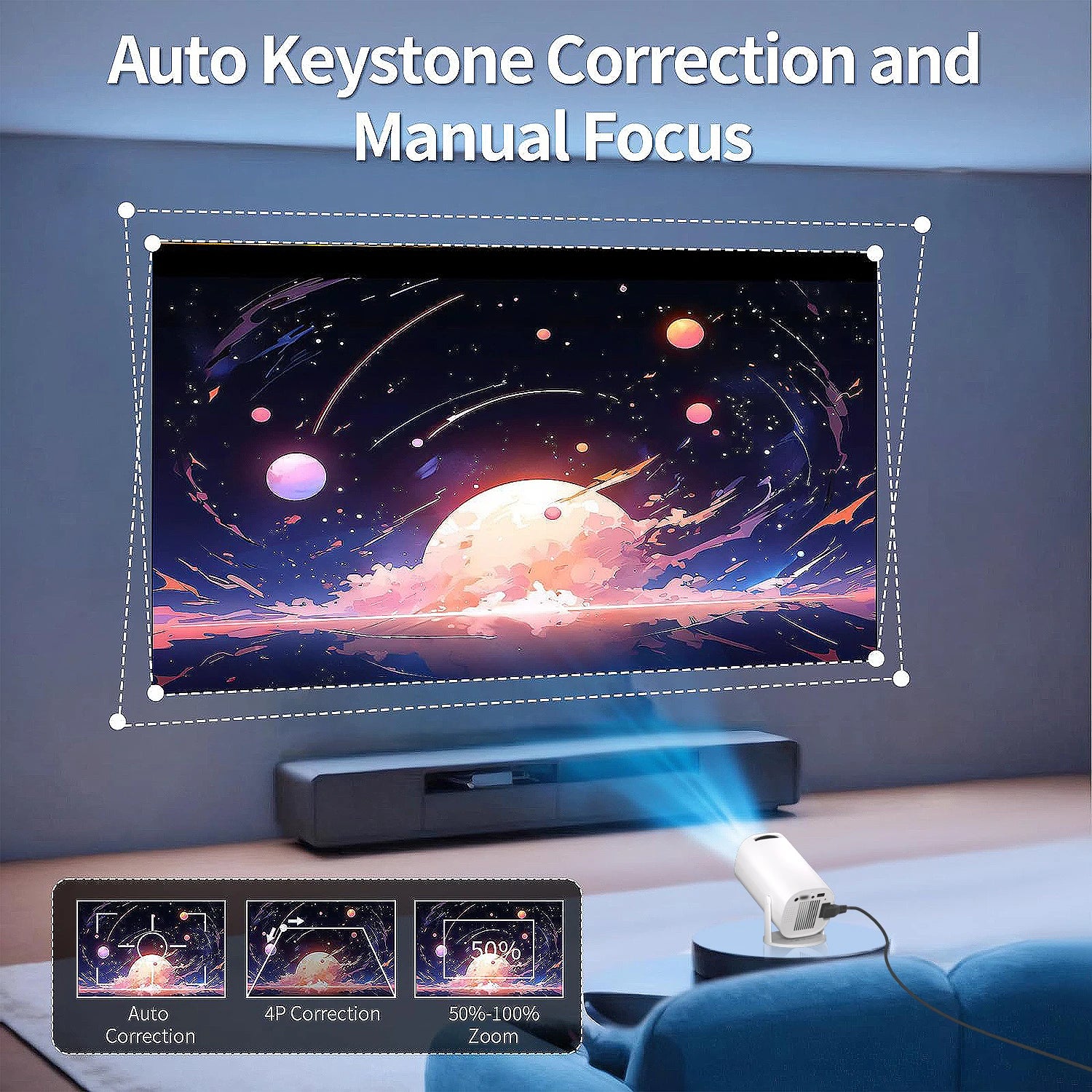 Mini Projector Support 4k and Native 1080P with Android 11, WiFi 6 & BT 5.0 Support, Airplay and Miracast Compatible