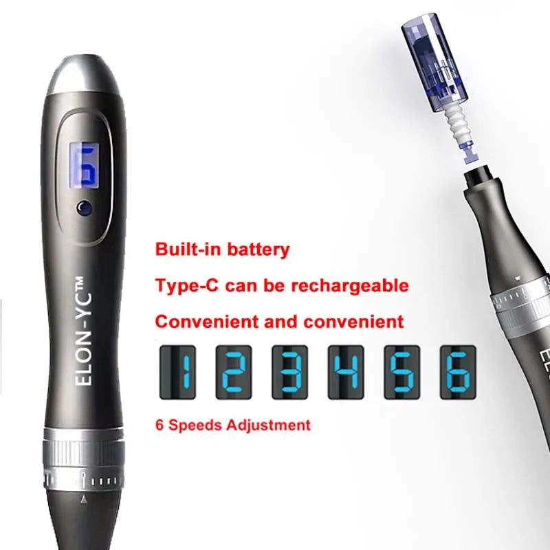 Dermapen Inalámbrico Profesional ELON-YC Ultima-X6 – Kit de Belleza y Cuidado de la Piel con 10 Cartuchos de 0,25mm