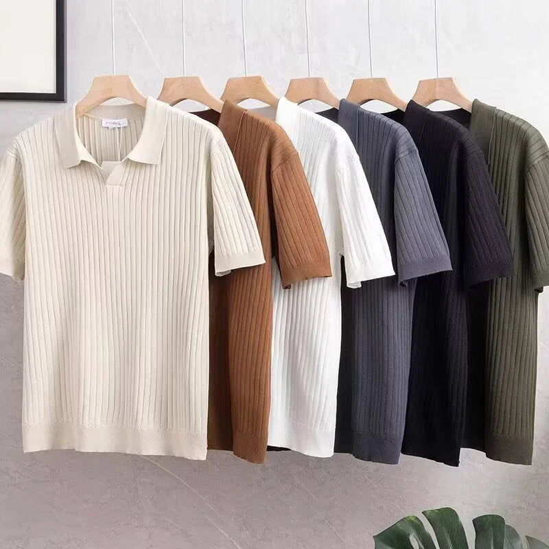 Polo de Manga Corta para Hombre – Tejido Transpirable, Estilo Casual y Deportivo, Rayas, Cuello Solapa