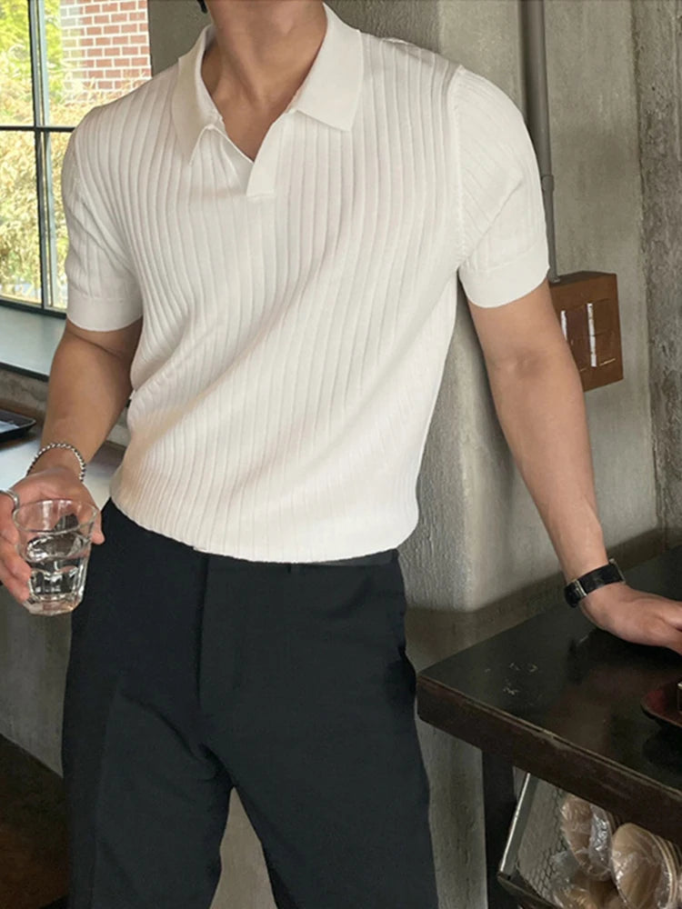 Polo de Manga Corta para Hombre – Tejido Transpirable, Estilo Casual y Deportivo, Rayas, Cuello Solapa