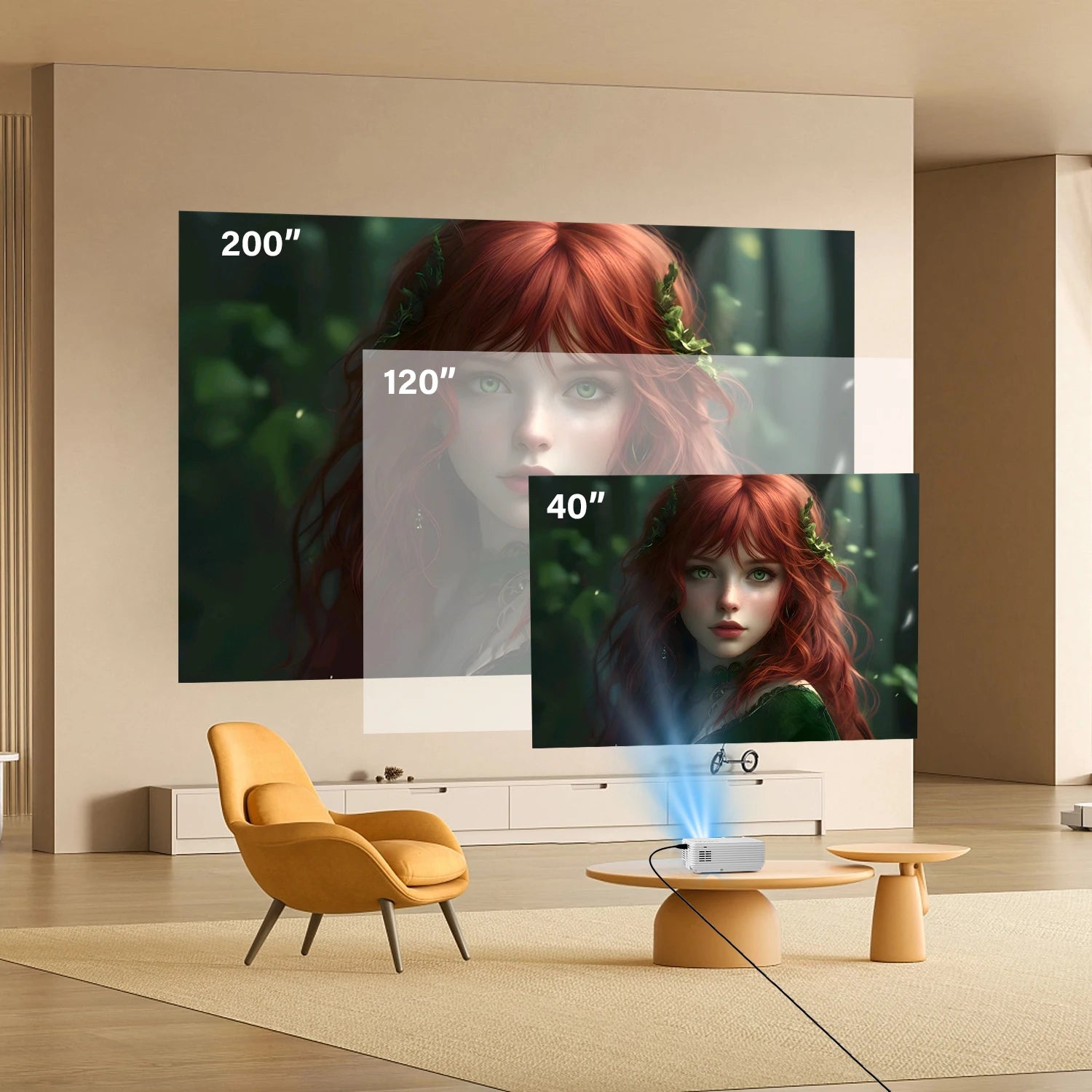 Projector, 4K 1080P Wireless Portable Projector, HDMI & USB, Home Theater for Netflix/Gaming/Karaoke, Indoor Outdoor