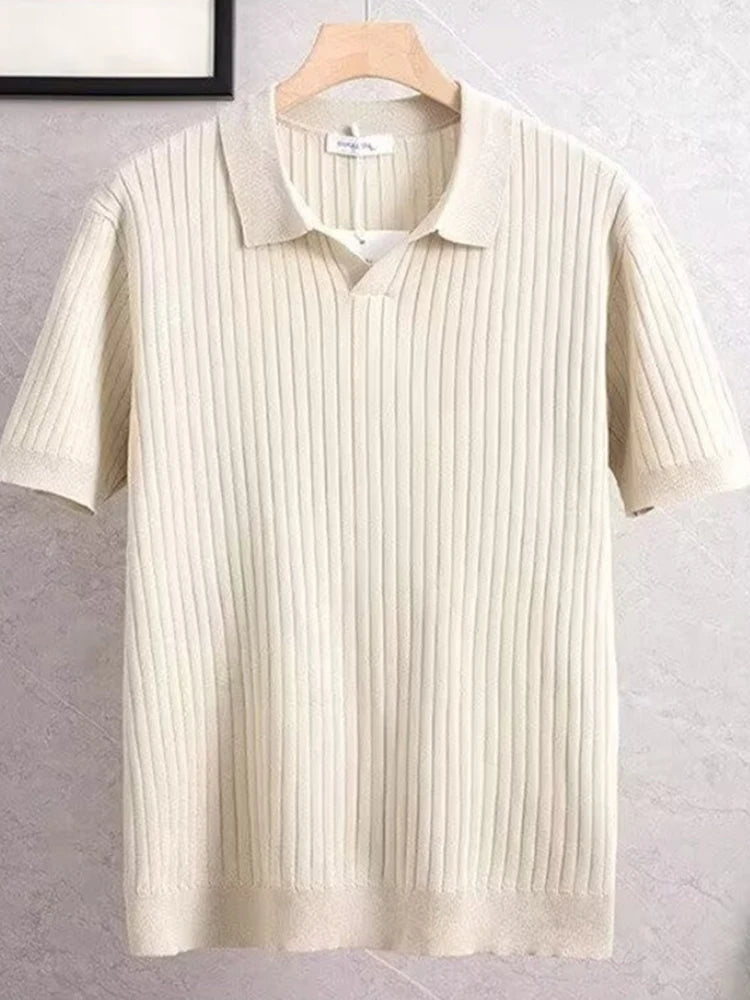 Polo de Manga Corta para Hombre – Tejido Transpirable, Estilo Casual y Deportivo, Rayas, Cuello Solapa