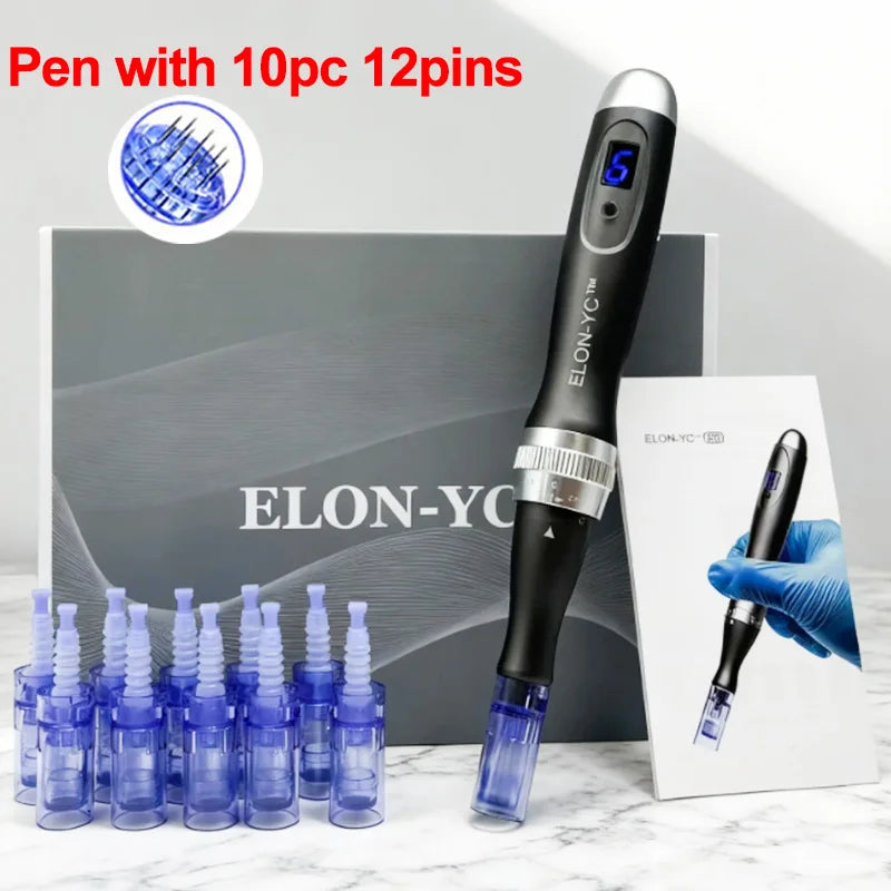Dermapen Inalámbrico Profesional ELON-YC Ultima-X6 – Kit de Belleza y Cuidado de la Piel con 10 Cartuchos de 0,25mm