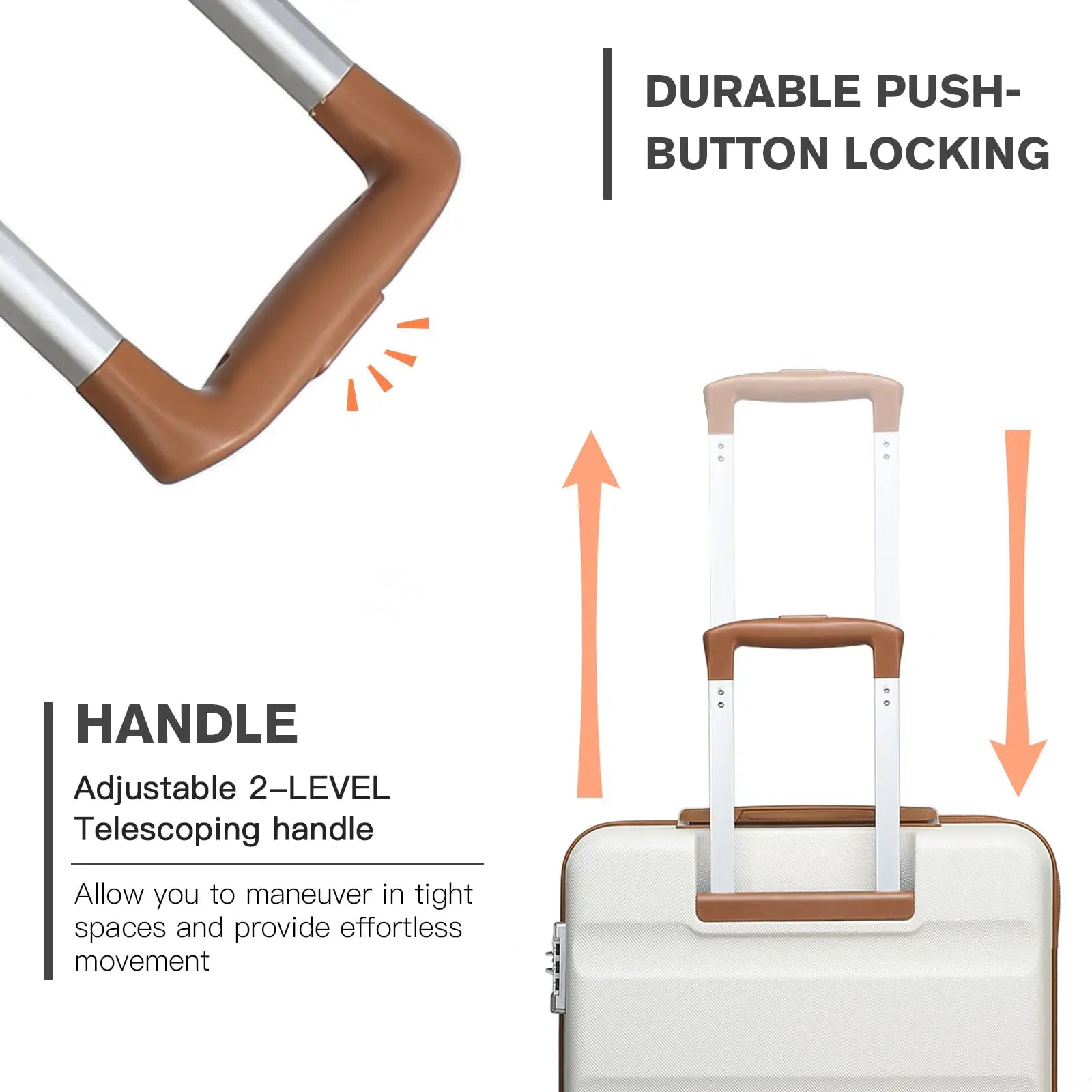 KONO Suitcase Lightweight hard case trolley suitcase with 4 twin wheels & TSA lock ABS material (S M L)